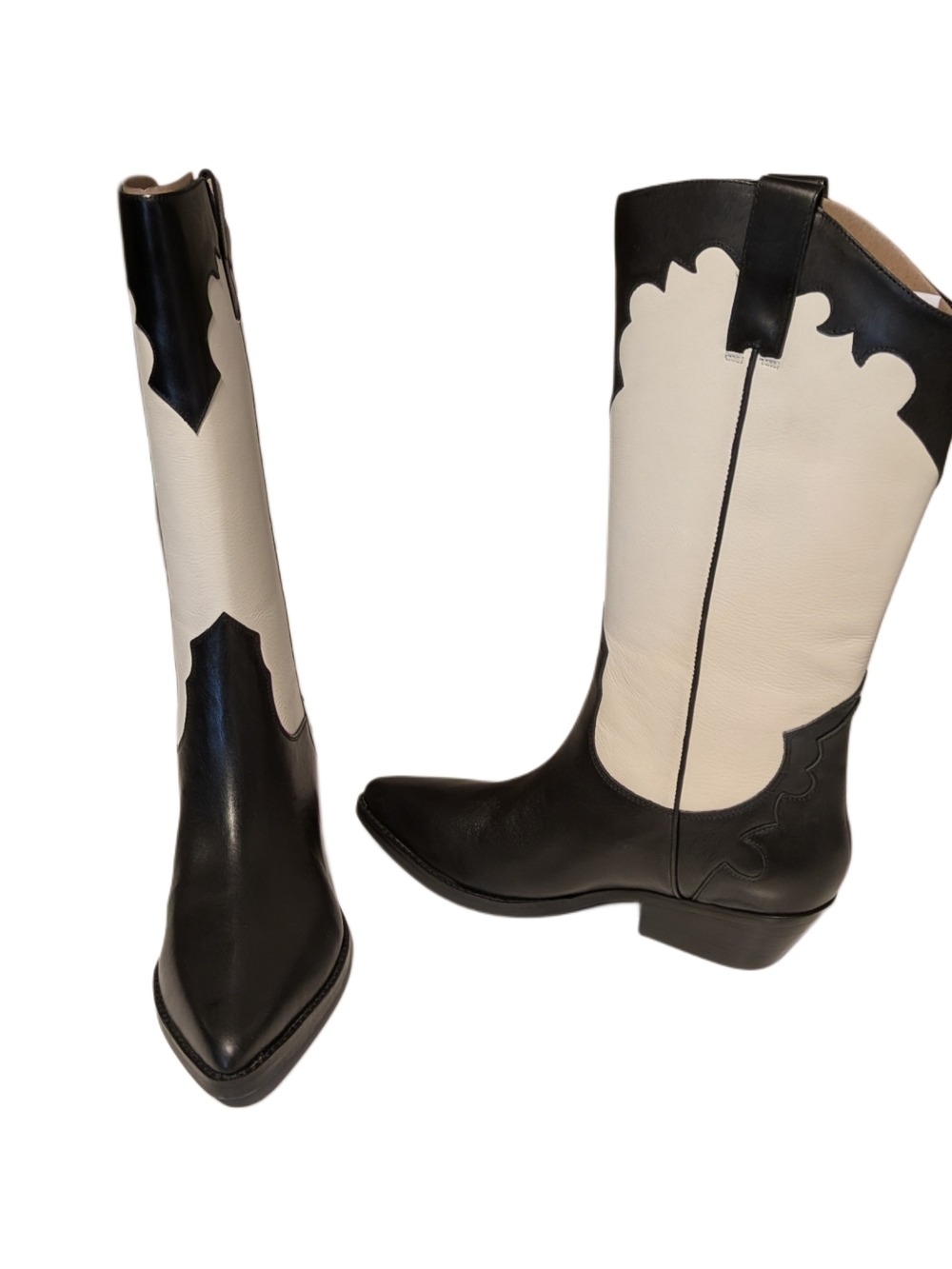 Marc Fisher LTD Hilaria Western Boots Women 11M Black White Leather Pointed Toe - Picture 5 of 9
